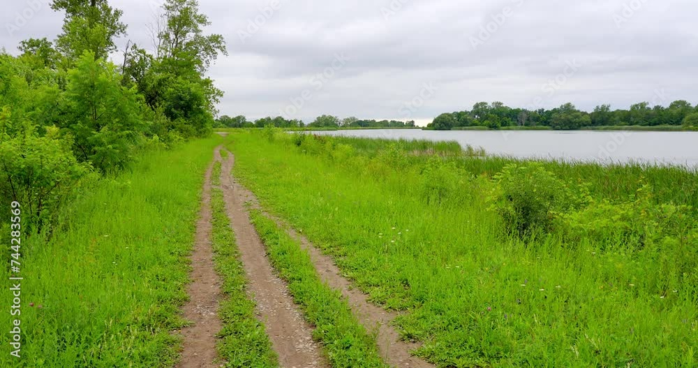 Establishing shot of Lake with White Clouds in Toronto, Canada, North America. Day time on July 2023. Still camera view. ProRes 422 HQ. Establishing shot of Lake with White Clouds in Toronto, Canada, North America. Day time on July 2023. Still camera view. ProRes 422 HQ.
