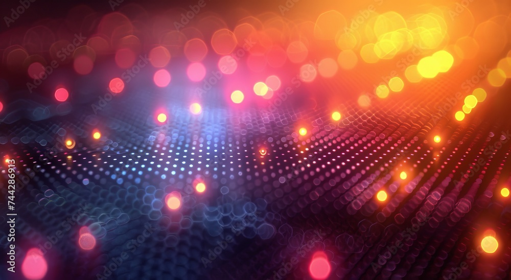Vibrant hues burst through a soft blur, as a lens flare illuminates an amber light emitting diode, creating a stunning display of color and radiance Vibrant hues burst through a soft blur, as a lens flare illuminates an amber light emitting diode, creating a stunning display of color and radiance