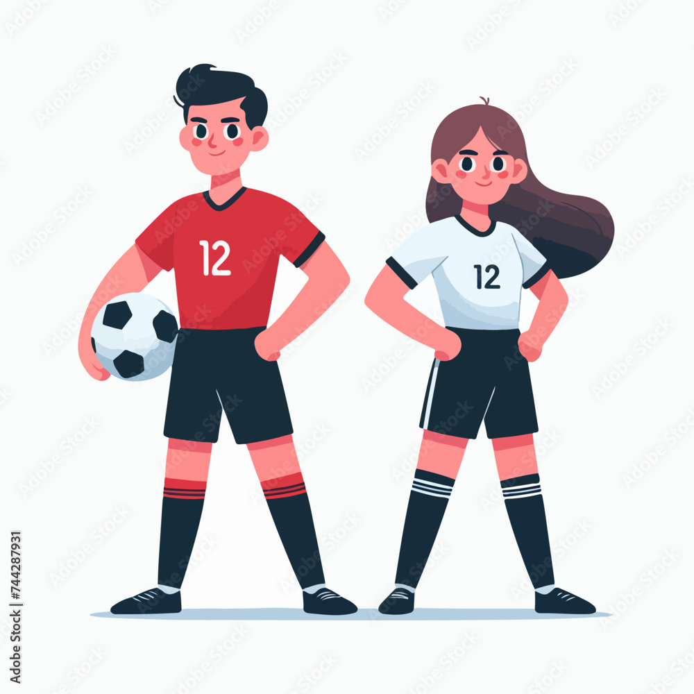 flat design illustration concept of a soccer player couple