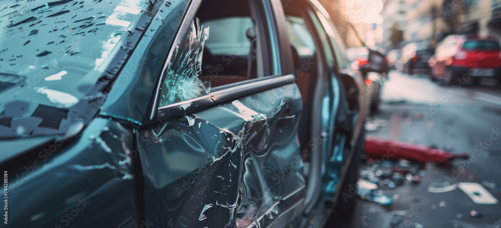 T-bone or Rear-door Accidents. Car accident, crashes injuries, and fatalities on the common road, car safety, and driver errors. 