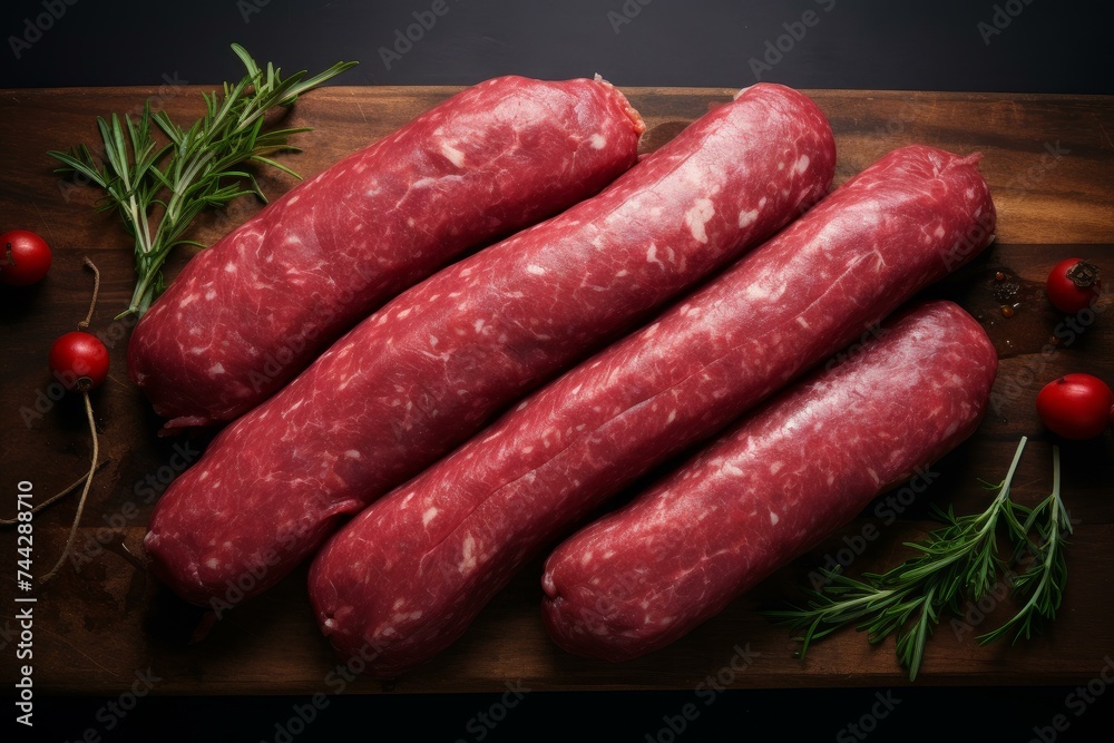 Raw sausages. Fresh beef pan. Generate Ai