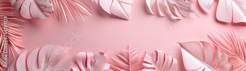 pastel pink paper tropical leaves © powerstock
