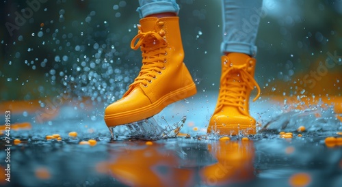 Amidst a dreary day, a vibrant soul dons their trusty yellow boots and gleefully leaps into a murky puddle, relishing the joy of embracing the outdoors and the playful spirit within