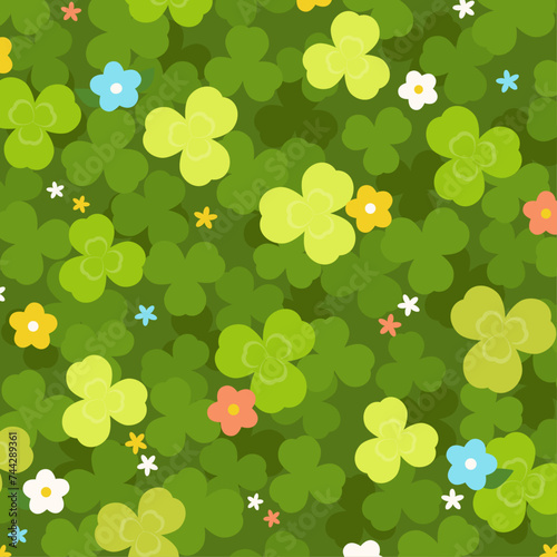 背景イラスト_クローバーと花
