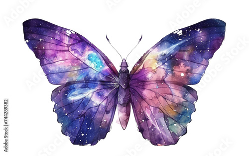 Cosmic Butterfly Feeding on Swirling Galaxies Isolated on Transparent Background.