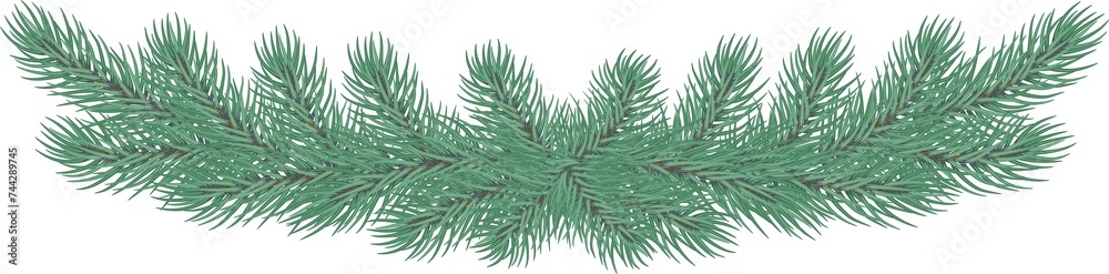 Obraz premium garland of pine treesand poissentia. Green lush spruce. Fir. illustration Design elements for greating and sale card, on transparent, png