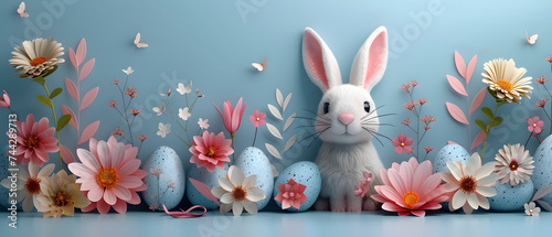 Happy Easter! in a concepts of Christian Easter festive with Rabbit's Easter Egg. © littlekop