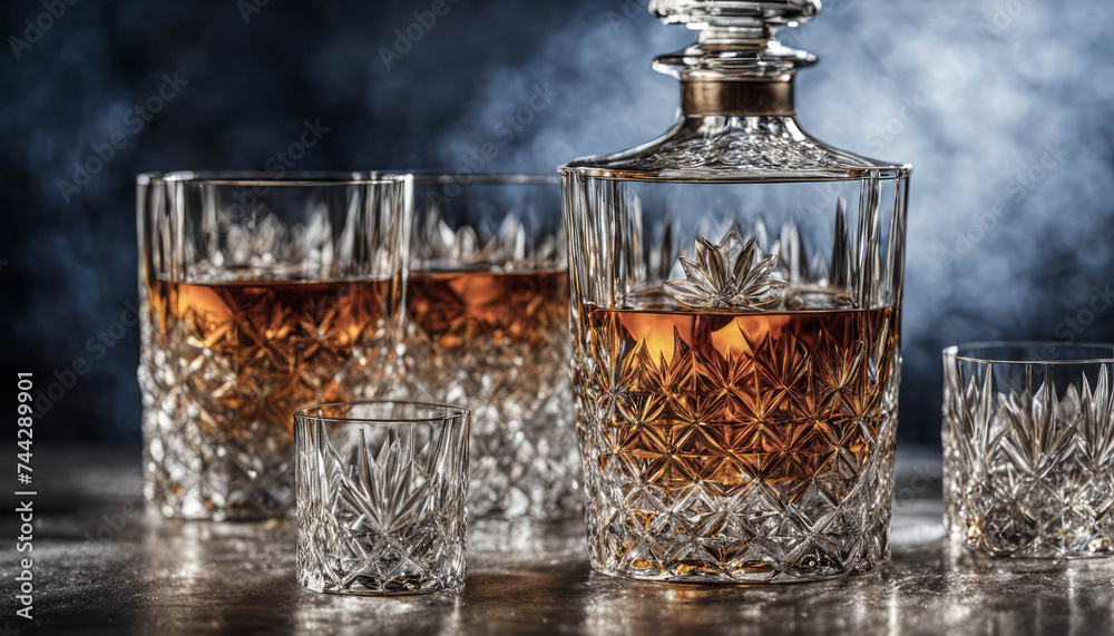 Crystal Decanter Elegance and Whiskey Glasses Crystal Decanter Elegance and Whiskey Glasses