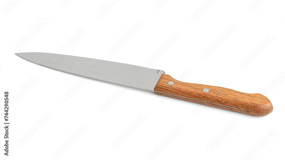 One sharp knife with wooden handle isolated on white One sharp knife with wooden handle isolated on white