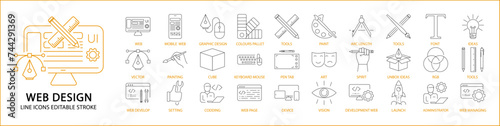Web design icons. Web design icon set. Web design line icons. Vector illustration. Editable stroke.