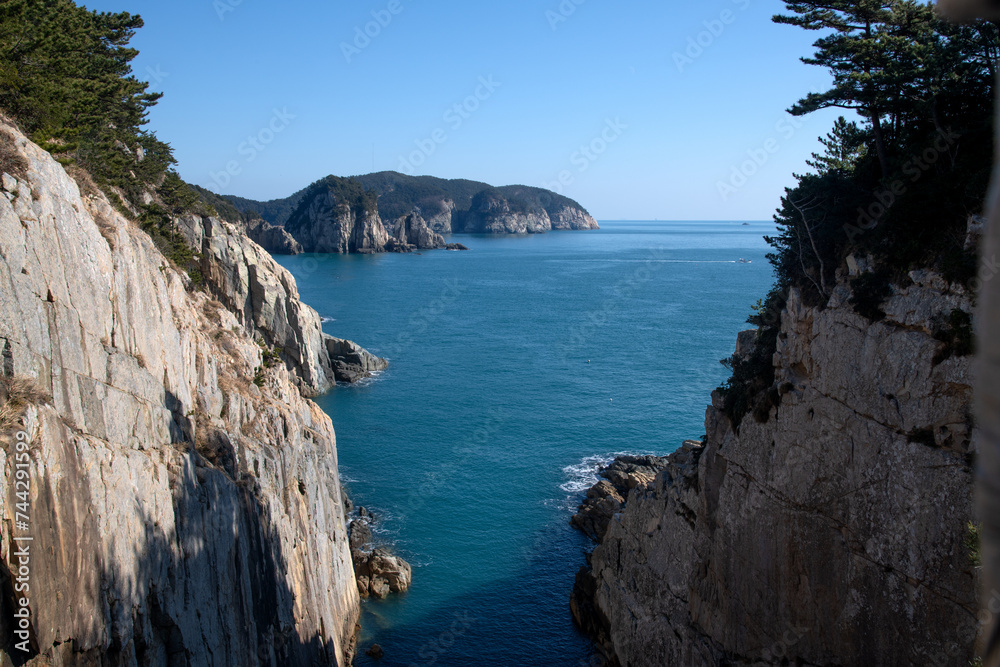View of the seaside with cliffs and rocks