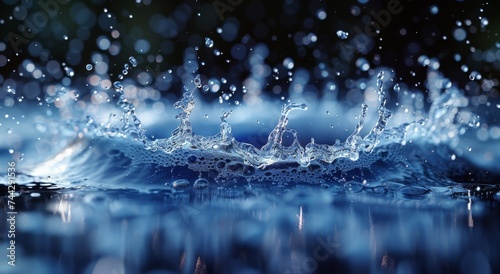 Nature's fluid art: water drops splash and reflect on an outdoor surface, creating a mesmerizing display of liquid beauty