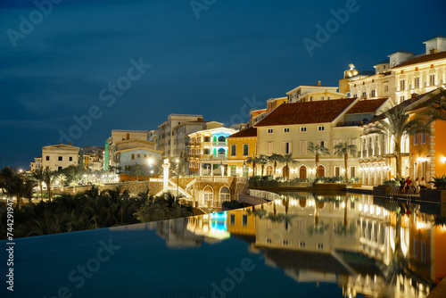 The new European quarter on Phu Quoc Island Vietnam Sunset Town in the evening.