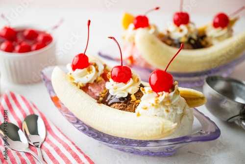 banana split with cherries and nuts