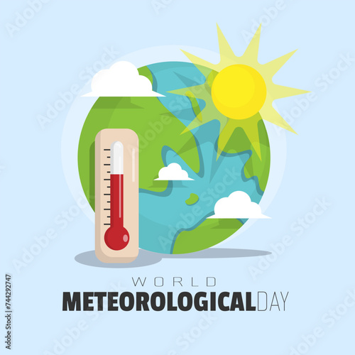 World Meteorological Day poster with hot weather on earth