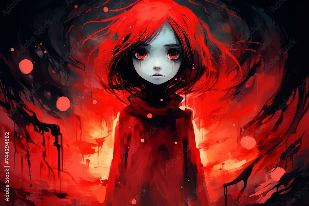 Red ghost girl. Stranger fear. Generate Ai