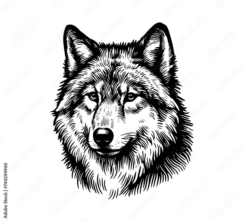 Eastern Timber Wolf hand drawn vintage vector illustration