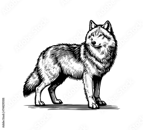 Eastern Timber Wolf hand drawn vintage vector illustration © AriaMuhammads