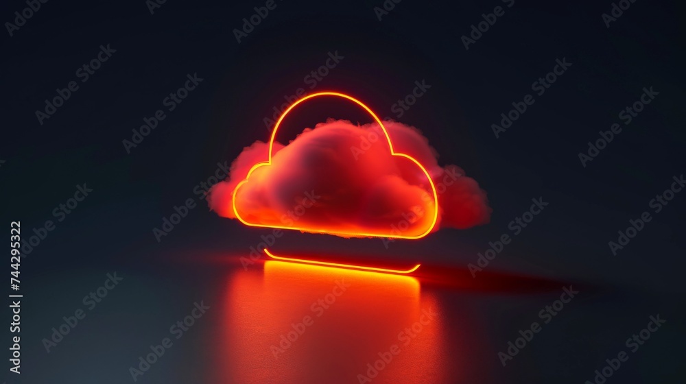 Close-up, Abstract minimal cloud computing icon with dark background Close-up, Abstract minimal cloud computing icon with dark background
