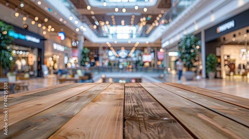Empty beautiful wood table top counter and blur bokeh modern interior background in clean and bright,Banner, Ready for product montage - generative ai