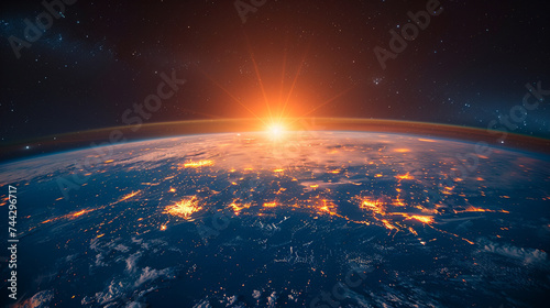 Sunrise Horizon View from Space over Earth #744296717