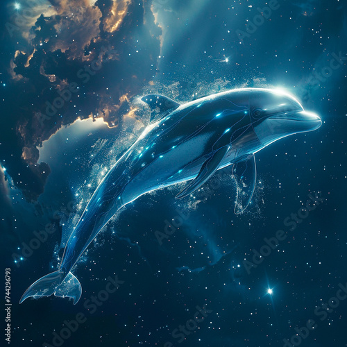 Artificial Intelligence discovers dolphin like creatures on a space tourism adventure bridging Earths oceans with the cosmos photo