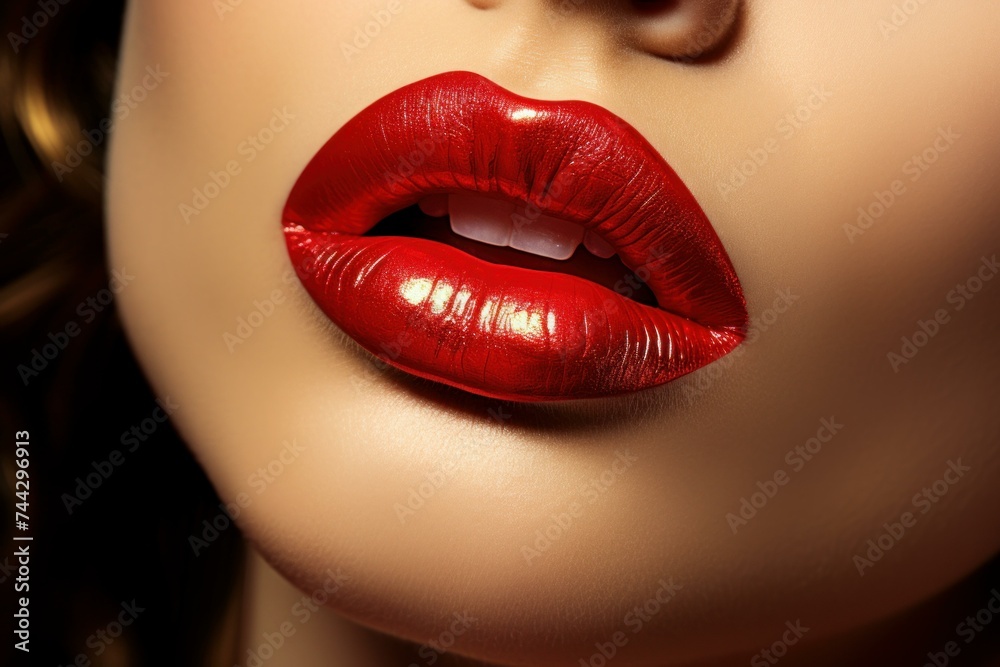 Red sexy lips golden. Lips sculpture. Generate AI Red sexy lips golden. Lips sculpture. Generate AI