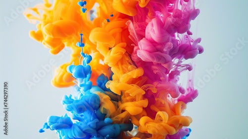 colorful ink drops on white background photo