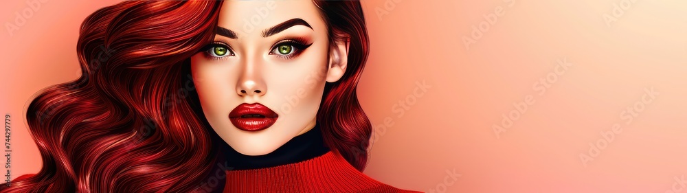 Fototapeta premium Girl in a red sweater with green eyes
