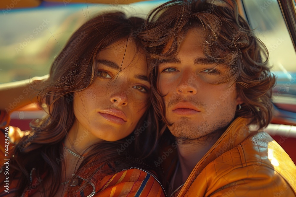 A couple captures a moment of love and adventure, their smiling faces framed by the stunning scenery as they pose for a selfie in their stylish outdoor attire A couple captures a moment of love and adventure, their smiling faces framed by the stunning scenery as they pose for a selfie in their stylish outdoor attire