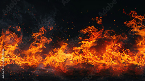 close up horizontal image of burning fire background Generative AI