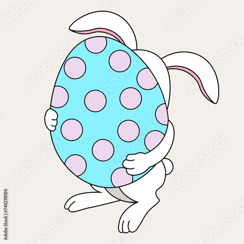Easter bunny holding egg, vector illustration.