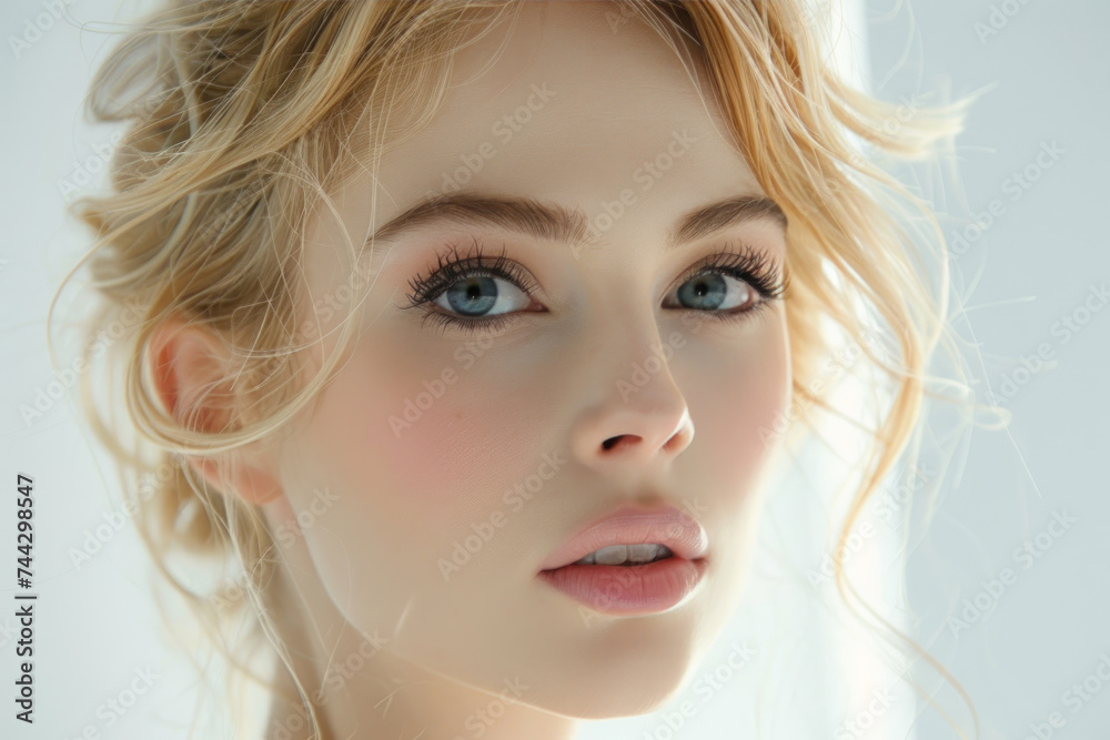 Clean blonde woman face and fresh skin for fashion and beauty care ads Clean blonde woman face and fresh skin for fashion and beauty care ads