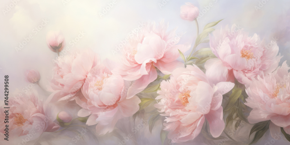 Blooming Pastel Peony: a Delicate Gift of Romance on a Vintage Floral Background