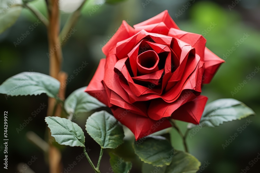 Red rose origami. Holiday time. Generate Ai Red rose origami. Holiday time. Generate Ai