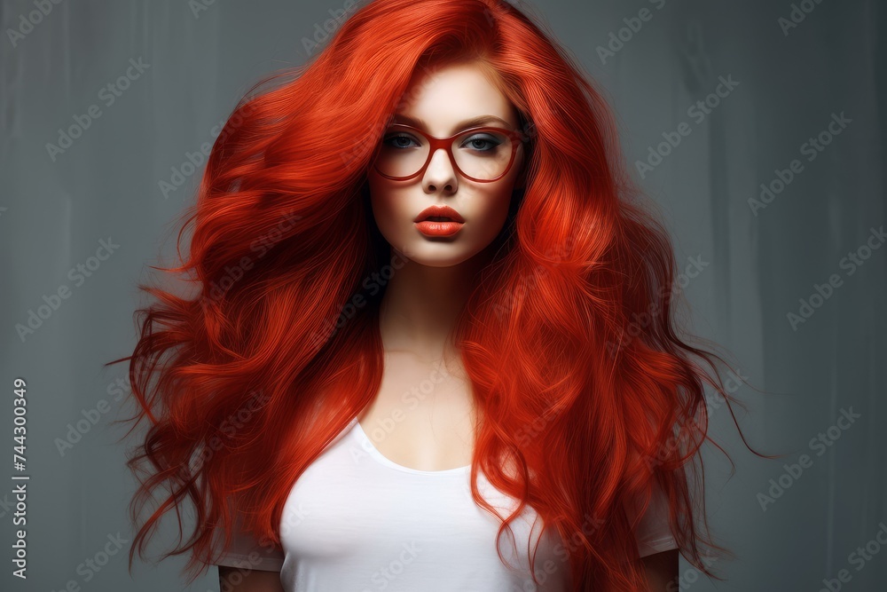 Fototapeta premium Red shades hair. Hair texture. Generate Ai
