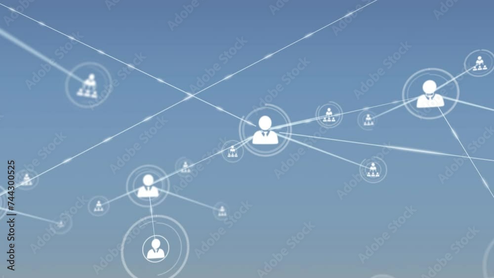 Animation of network of connections with people icons over blue background Animation of network of connections with people icons over blue background