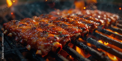 Indulge in a sizzling, mouth-watering feast of various grilled meats and skewered delights, as the flames of the barbecue grill dance to the rhythm of street food culture