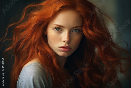 Red hair street. Fashion model face. Generate Ai