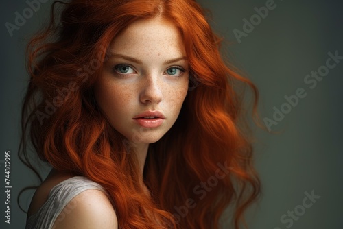Independent Red hair street. Fashion model face. Generate Ai