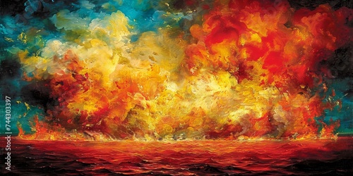 Colorful Abstract Ocean Fire with Intense Flames