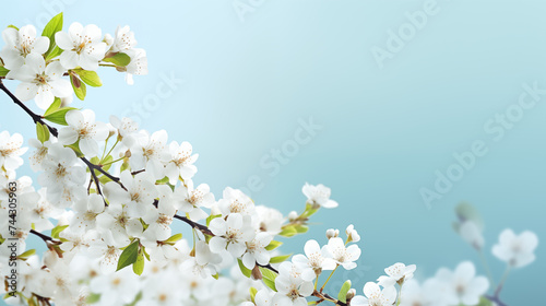 Spring border background with white blossom. © Wasin Arsasoi