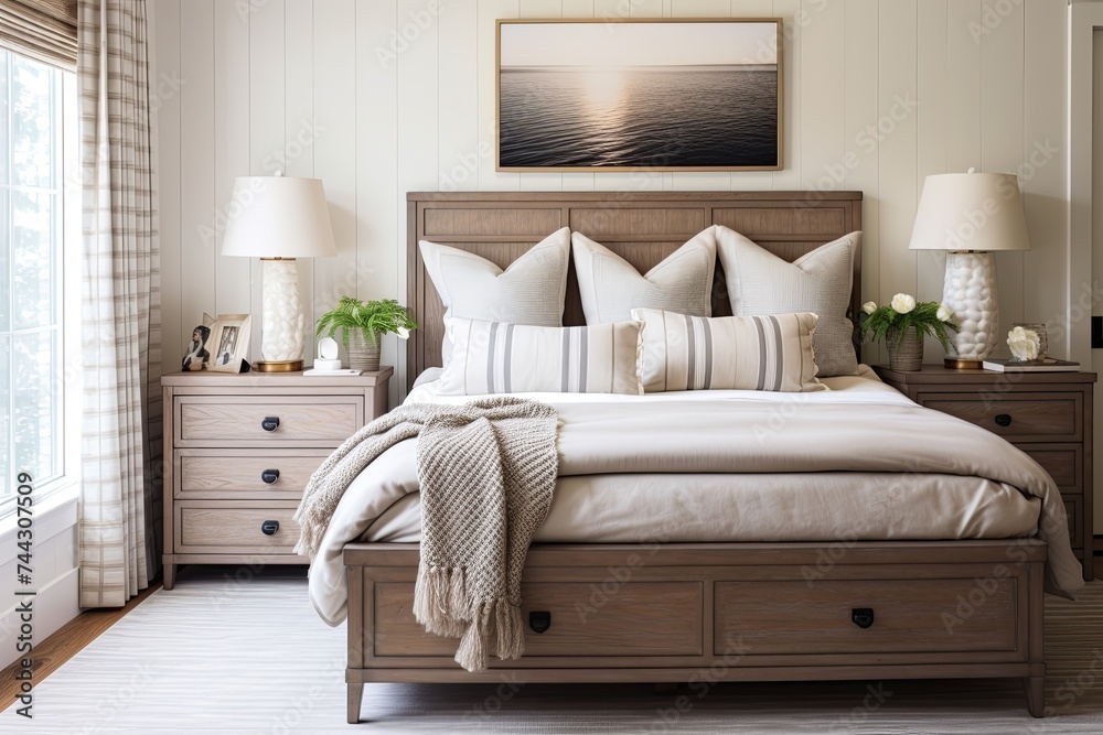 Sunny Coastal Vibes: Dark Wood Bedroom Furniture Designs with Wooden Dresser