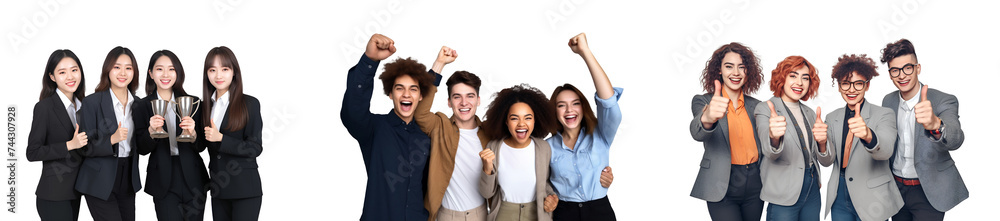 Group of young businesspeople successful business team with Smiling Professionals and holding trophy, Standing Together, isolated on white background, png Group of young businesspeople successful business team with Smiling Professionals and holding trophy, Standing Together, isolated on white background, png