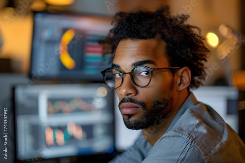 Black Male Professional Working on Computers in Office