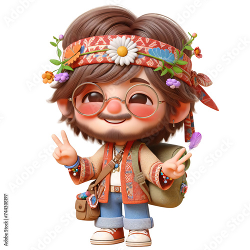 Cute Cartoon Hippie Model Character Design