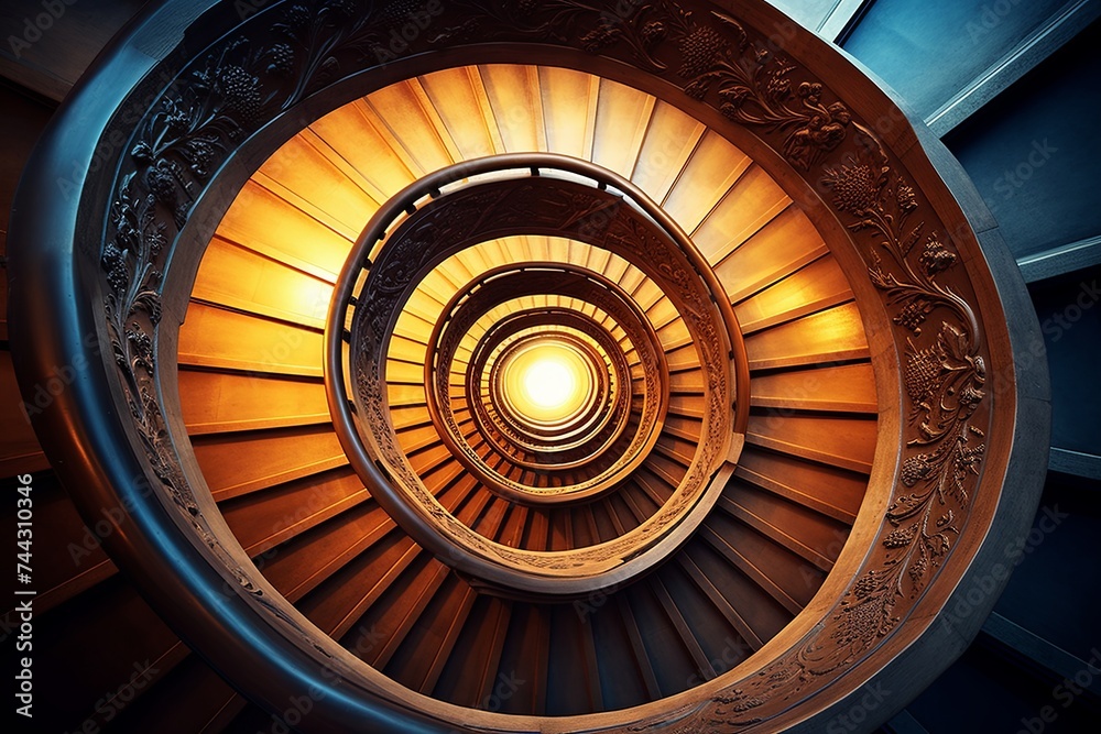 Fototapeta premium Spiral Staircase Design Inspirations: Art Poster Wall Decor Combination Showcase