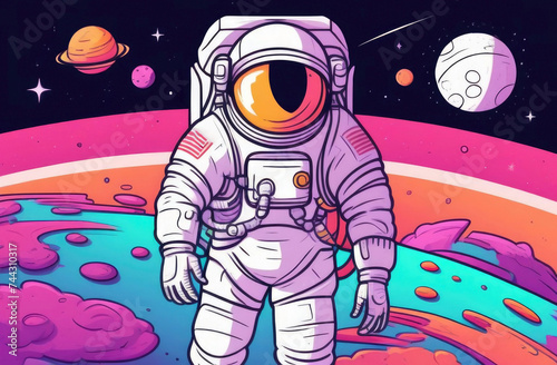 Astronaut in spacesuit Astronaut exploring space. Space suit of an astronaut performing space activity in space against the background of stars and planets. Manned space flight.