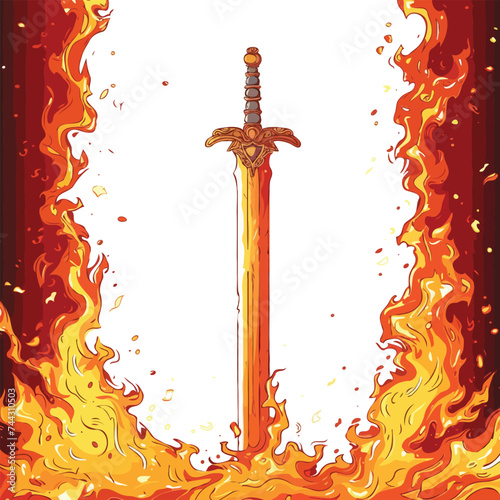 Vector sword with fire on white background