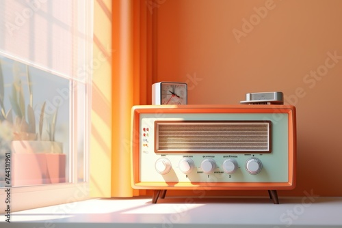 Nostalgic Retro radio in room. Media room. Generate Ai